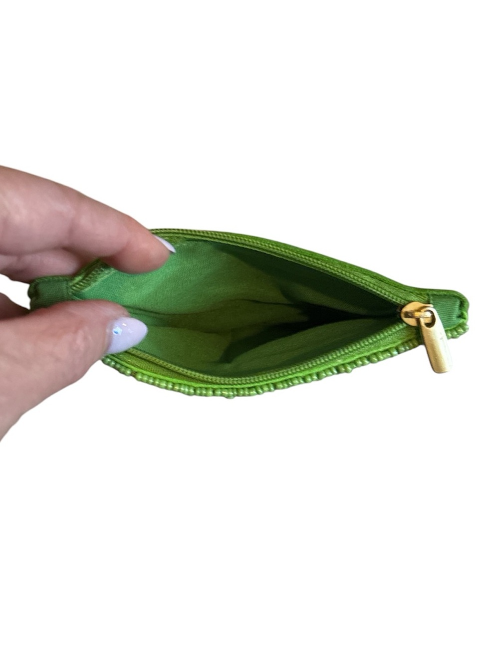 Hand Beaded Green Coffee Coin Pouch - Picture 3 of 3